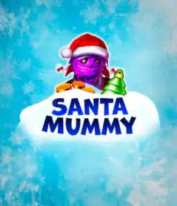  Behold the unique "Santa Mummy" slot game by Belatra, featuring a Santa-clad mummy decked out in festive holiday attire. This colorful image portrays the mummy with a vivid purple hue, wearing a Santa hat, surrounded by snowy blue with frosty snowflakes. The game's title, "Santa Mummy," is prominently displayed in large, cool blue letters.